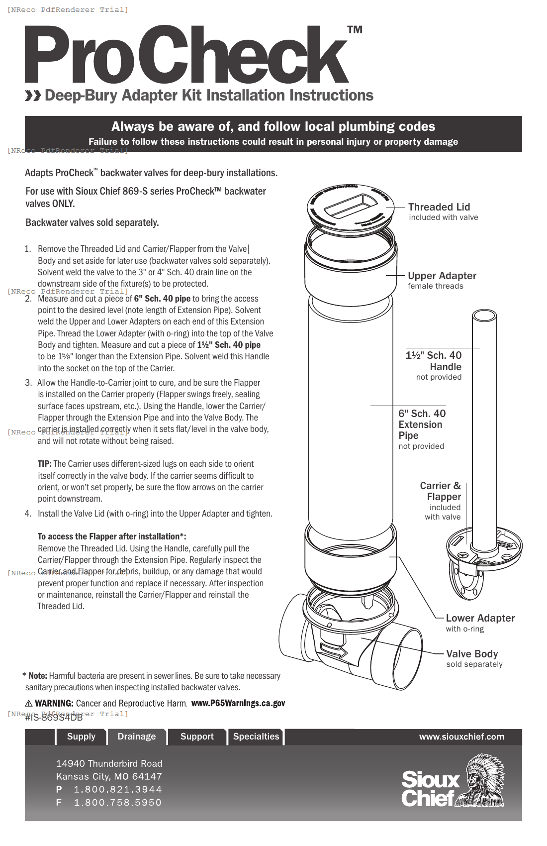 869 SERIES - PROCHECK DEEP-BURY ADAPTER KIT - INSTRUCTION SHEET.PDF Technical Document